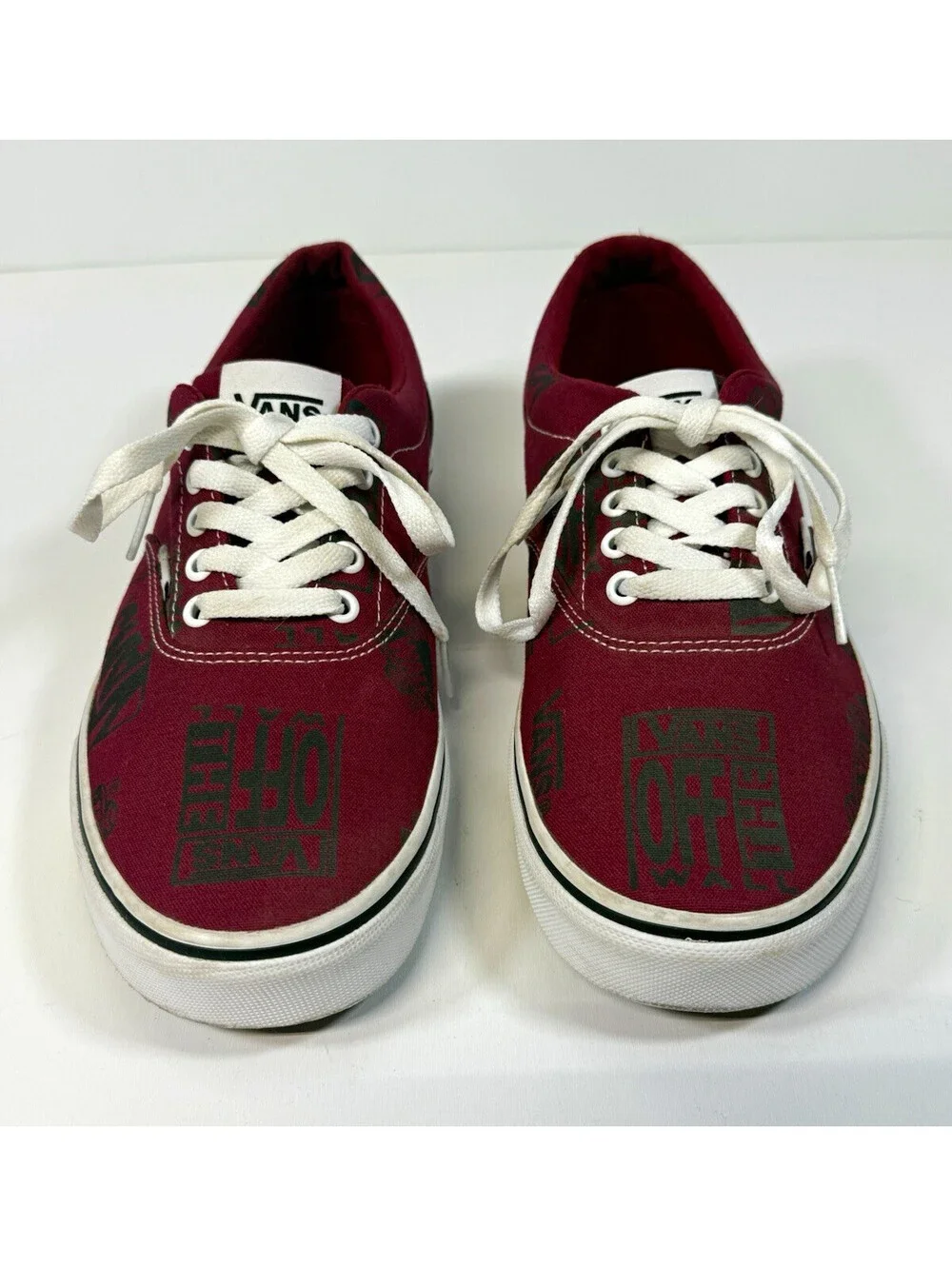 VANS Authentic Burgundy/Black/White Logo Canvas Lace-Up Low Top Sneakers Men